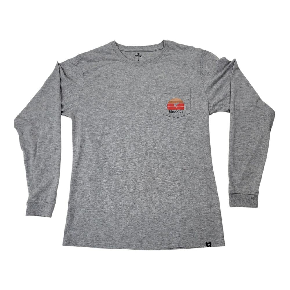 Birddogs Graphic T Shirt Gray Long Sleeve Crew Neck Logo Pocket Men's Size Large